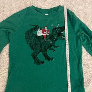 Old Navy Long Sleeve T-Shirt Santa Riding A Tyransaurusrex Size Y Small (6/7)